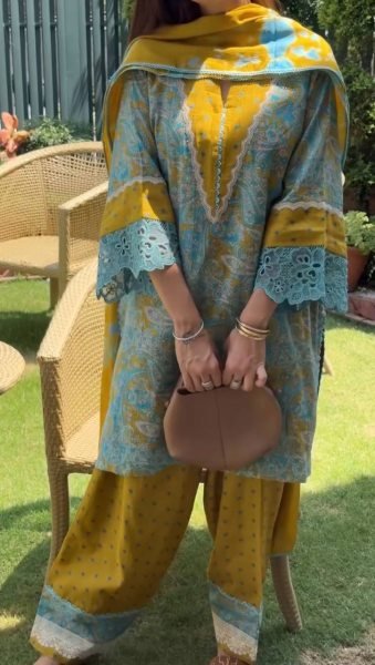 Trendy Musterd Yellow Printed Cambric Cotton Farshi Palazzo Set For Office Wear Ready To Wear Collection