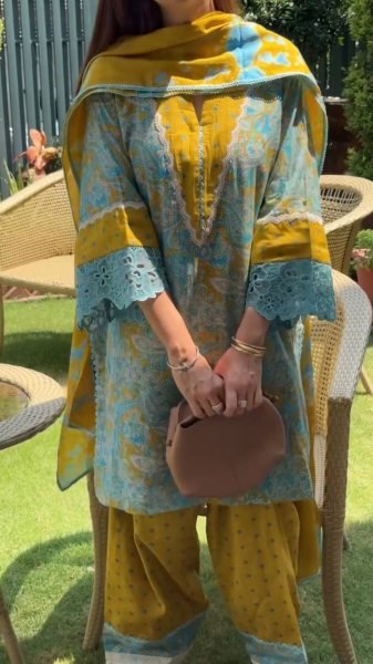 Trendy Musterd Yellow Printed Cambric Cotton Farshi Palazzo Set For Office Wear Ready To Wear Collection