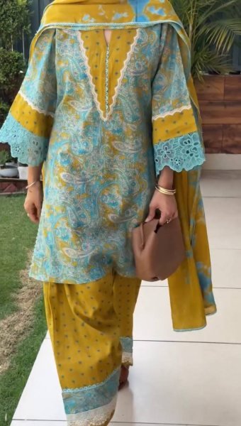 Trendy Musterd Yellow Printed Cambric Cotton Farshi Palazzo Set For Office Wear Ready To Wear Collection