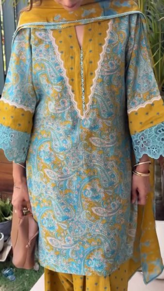 Trendy Musterd Yellow Printed Cambric Cotton Farshi Palazzo Set For Office Wear Ready To Wear Collection
