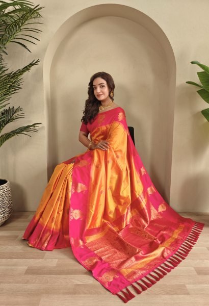 Trendy Orange Boutique Quality Dual Tone Silk Saree with Designer Blouse Silk Sarees Wholesale