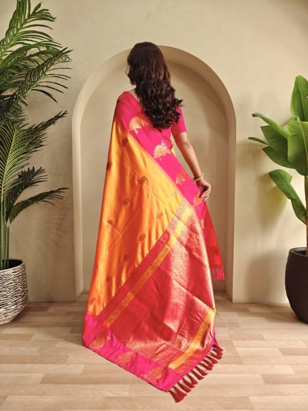 Trendy Orange Boutique Quality Dual Tone Silk Saree with Designer Blouse Silk Sarees Wholesale