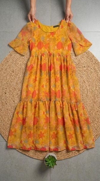 Trendy Orange Long Maxi Gown with Comfortable Fabric for Women Western Ladies Top Wholesale