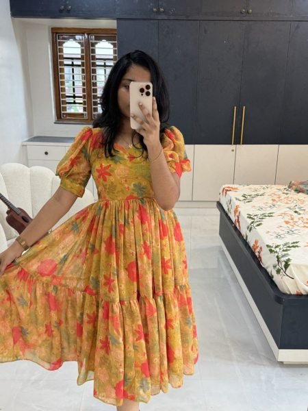 Trendy Orange Long Maxi Gown with Comfortable Fabric for Women Western Ladies Top Wholesale