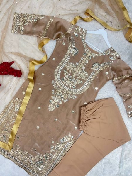 Trendy Pakistani Jimmy Choo Silk Three Piece Salwar Suit for Parties Ready To Wear Collection