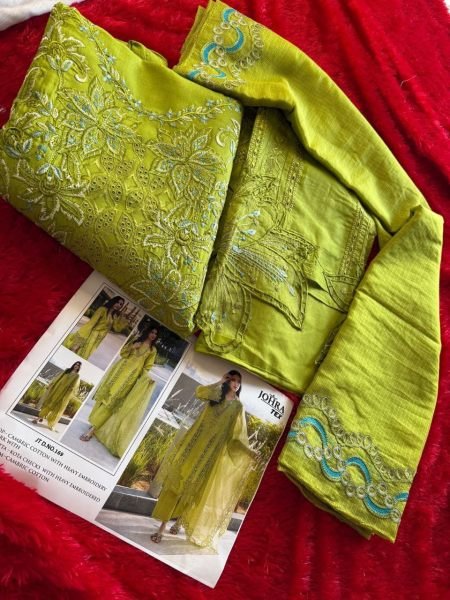  Trendy Pakistani Party Wear Pant Style Suits Johra Cambric Cotton Embroidered Collection at Wholesale Prices Pakistani Suits Wholesale