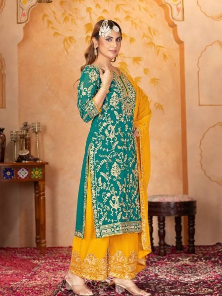 Trendy Party Wear Palazzo Suit in Georgette with Heavy Embroidery Wedding Special Edition Ready To Wear Collection