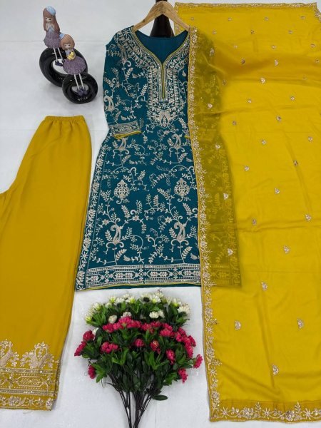 Trendy Party Wear Palazzo Suit in Georgette with Heavy Embroidery Wedding Special Edition Ready To Wear Collection