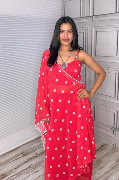 Trendy Pink Fox Georgette Palazzo Set with Dupatta and Stylish Bustier at Low Price Georgette Kurti 