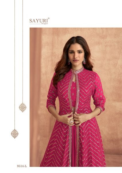 Trendy Pink Indo Western Skirt Top With a Jacket From The Sayuri Designer Wedding Bridal Dress Wholesale
