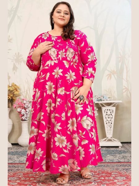 Trendy Pink Long Kurti Collection in Large Sizes for Women Plus Size Kurti / Gown