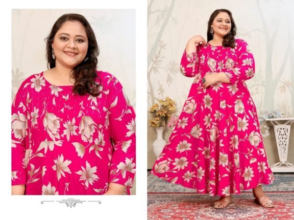 Trendy Pink Long Kurti Collection in Large Sizes for Women Plus Size Kurti / Gown