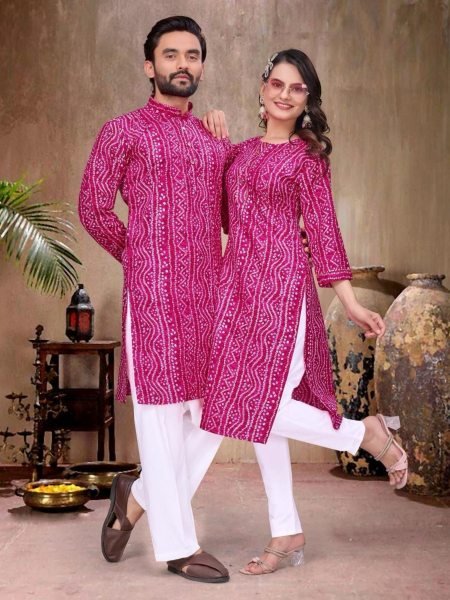 Trendy Pink Matching Outfit for Couples Festive Collection Mens Wear