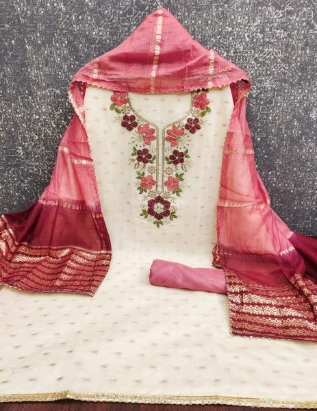 Trendy Pink Modal Top Suit Set with Bits Coding Work and Chanderi Silk Dupatta at Wholesale Rate Color Set Matching Dress Material Wholesale