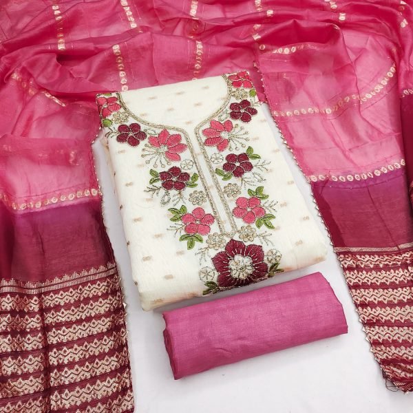 Trendy Pink Modal Top Suit Set with Bits Coding Work and Chanderi Silk Dupatta at Wholesale Rate Color Set Matching Dress Material Wholesale