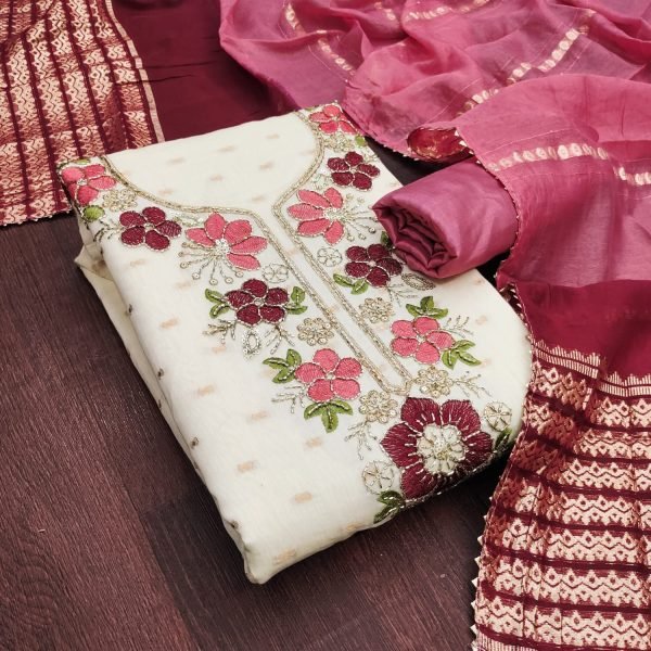 Trendy Pink Modal Top Suit Set with Bits Coding Work and Chanderi Silk Dupatta at Wholesale Rate Color Set Matching Dress Material Wholesale