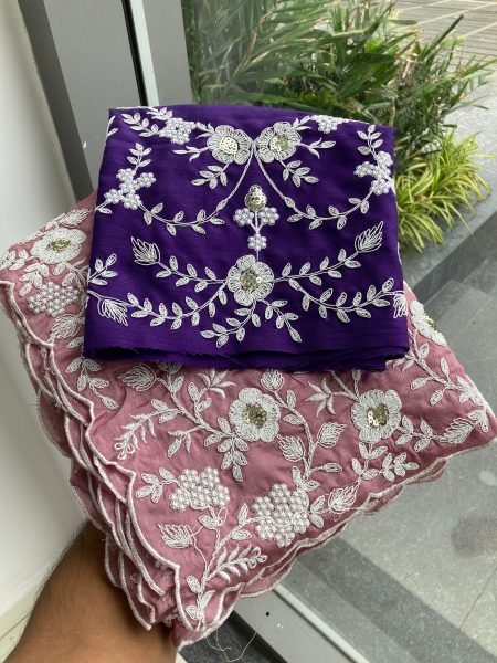 Trendy Pink Pure Chinon Silk Embroidered Saree with Heavy Work Blouse for Weddings Silk Sarees Wholesale
