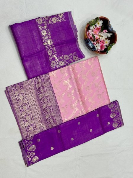 Trendy Pink Unstitched Kanjivaram Silk Lehenga Choli with Zari Work At Export Half Saree Lehenga
