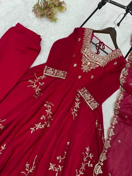 Trendy Pink Women's Fox Georgette Embroidered Kurti Palazzo Set For Wedding Ready To Wear Collection