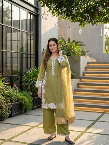 Trendy Pista Heavy Silk Top Palazzo Set with Pearl Hand Work for Parties Ready To Wear Suit