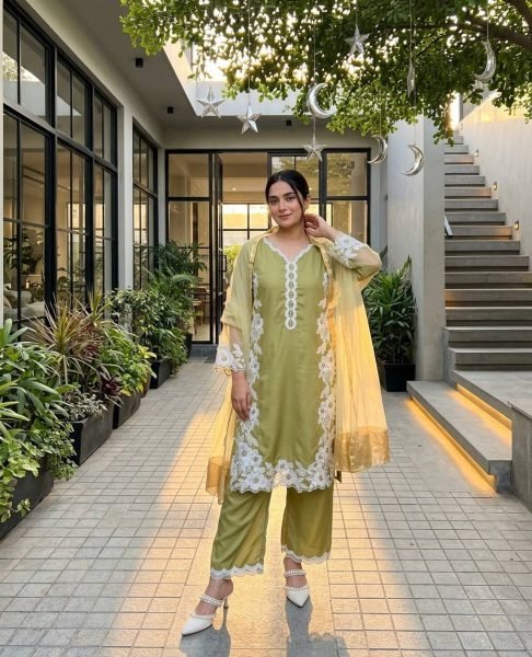 Trendy Pista Heavy Silk Top Palazzo Set with Pearl Hand Work for Parties Ready To Wear Collection
