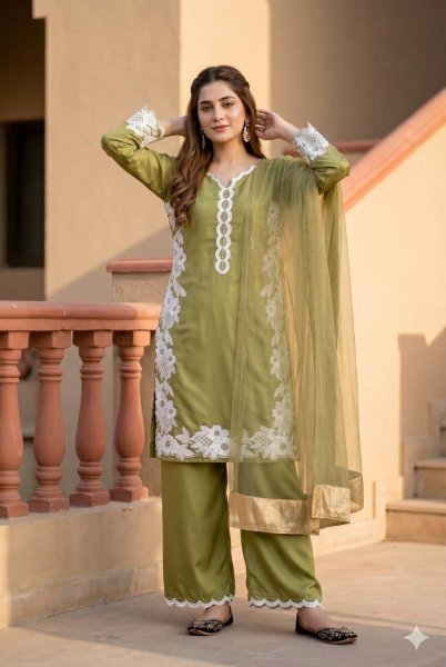 Trendy Pista Heavy Silk Top Palazzo Set with Pearl Hand Work for Parties Ready To Wear Collection
