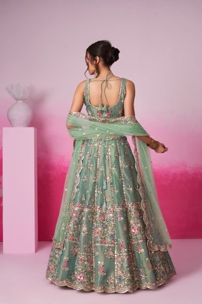 Trendy Pretty Women Bridal Leheng Set Green Color Lehenga With Embroidery Work & Mirror Work  Bridal Lehenga Choli