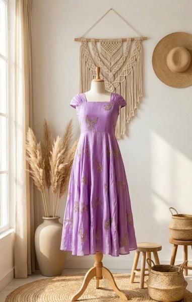 Trendy Purple Chinnon Silk Embellished Gown with Designer Neckline for Festive Occasions Anarkali Kurtis 