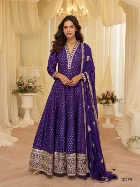 Trendy Purple Embroidered Kurti with Dupatta for Festive Collection Anarakali Gown Wholesale