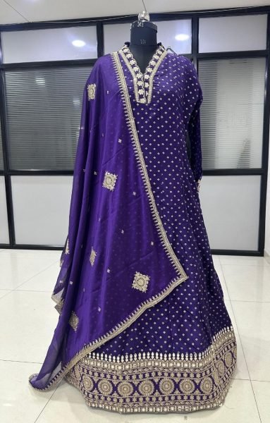 Trendy Purple Embroidered Kurti with Dupatta for Festive Collection Anarakali Gown Wholesale