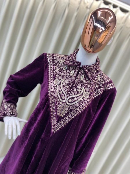 Trendy Purple Velvet Kurta Plazzo with Sequin Embroidery Work for Designer Wear CO ORD Sets
