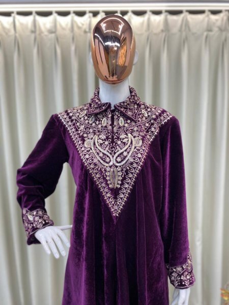 Trendy Purple Velvet Kurta Plazzo with Sequin Embroidery Work for Designer Wear CO ORD Sets