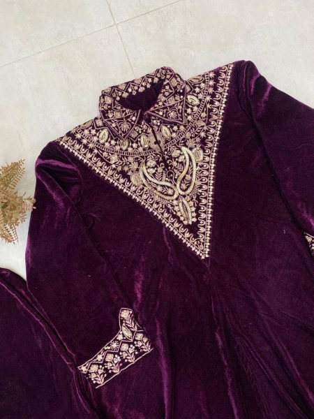 Trendy Purple Velvet Kurta Plazzo with Sequin Embroidery Work for Designer Wear CO ORD Sets