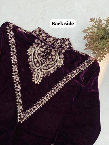 Trendy Purple Velvet Kurta Plazzo with Sequin Embroidery Work for Designer Wear CO ORD Sets