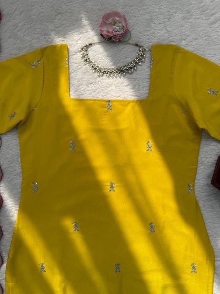 Trendy Ready To Wear Natural Crepe Silk Embroidered Sharara Suit with Chinon Silk Dupatta Ready To Wear Collection