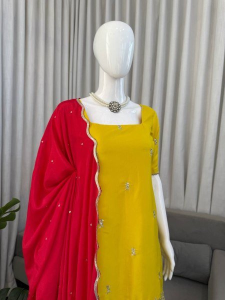 Trendy Ready To Wear Natural Crepe Silk Embroidered Sharara Suit with Chinon Silk Dupatta Ready To Wear Collection