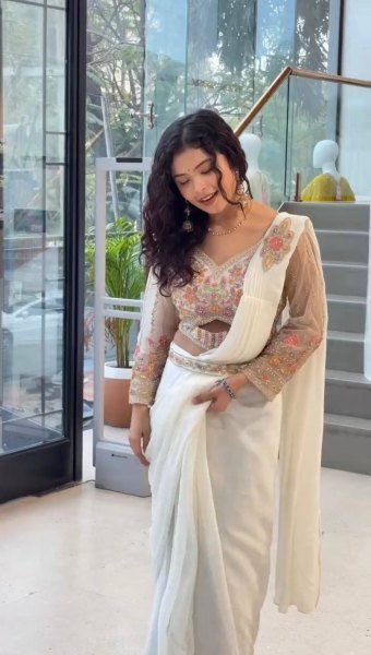 Trendy Ready to Wear White Saree with Embroidery and Waist Belt for Festive Look Ready To Wear Saree 