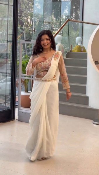 Trendy Ready to Wear White Saree with Embroidery and Waist Belt for Festive Look Ready To Wear Saree 