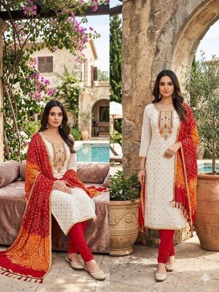Trendy Red Unstitched Suit Material with Kodding Sequins Work Top Punjabi Dress Materials Wholesale