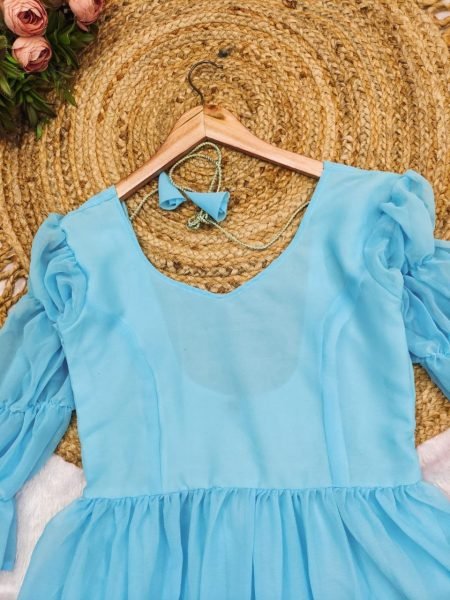 Trendy Sky Blue Fox Georgette Flared Kurti with Sweetheart Neck for Women Western Ladies Top Wholesale