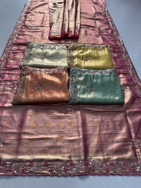 Trendy Teal Blue Connect Saree with Cutdana Beads and Sequin Butta at Wholesale Rate Silk Sarees Wholesale