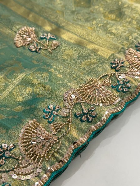 Trendy Teal Blue Connect Saree with Cutdana Beads and Sequin Butta at Wholesale Rate Silk Sarees Wholesale