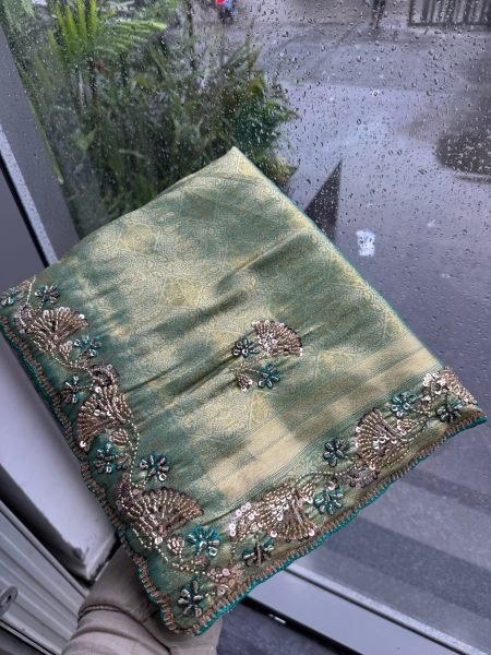 Trendy Teal Blue Connect Saree with Cutdana Beads and Sequin Butta at Wholesale Rate Silk Sarees Wholesale