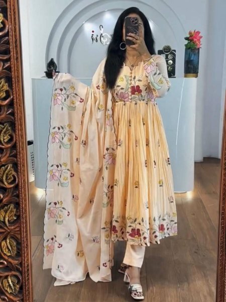 Trendy Thread Work Gown Set in Fox Georgette Dupatta and Pant Included Kurtis