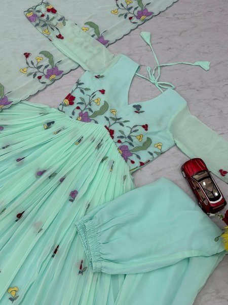 Embroidered Fox Georgette Gown with Flowy Silhouette Party Ready Look Georgette Kurti 