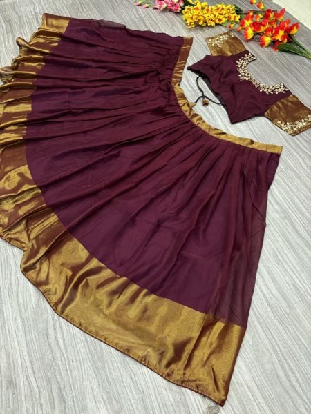 Trendy Wedding Embroidery Work Half Saree Lehenga Set Half Saree Lehenga