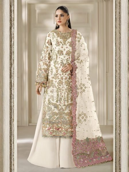 Trendy White Chiffon Heavy Embroidered Suit with Hand Khatli Work at Wholesale  Salwar Kameez