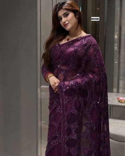 Trendy Wine Heavy Butterfly Net Designer Saree with Embroidered Blouse for Luxury Events Bollywood Fancy Sarees Wholesale
