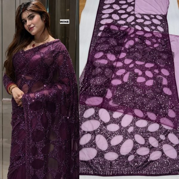 Trendy Wine Heavy Butterfly Net Designer Saree with Embroidered Blouse for Luxury Events Bollywood Fancy Sarees Wholesale