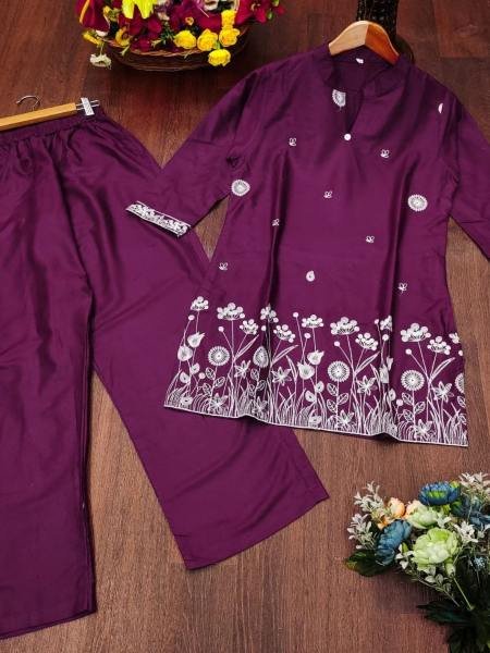 Trendy Wine Rayon Embroidered Cord Sets for Women at Wholesale Price Kurtis